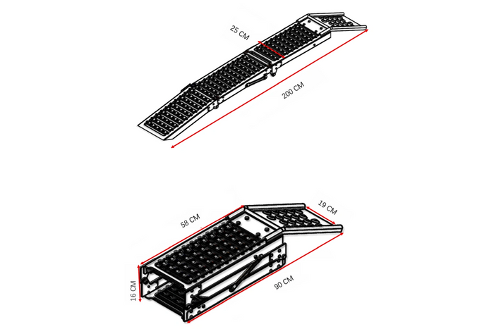 Skladacie oceľové nájazdové rampy UNITRAILER ALR005 pre prívesy 200 cm 500 kg sada 2 kusov