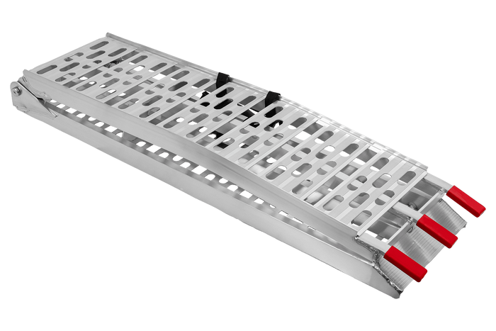 Skladacie hliníkové rampy UNITRAILER ALR003 pre prívesy 221 cm 680 kg s popruhom a podperou, sada 2 kusov