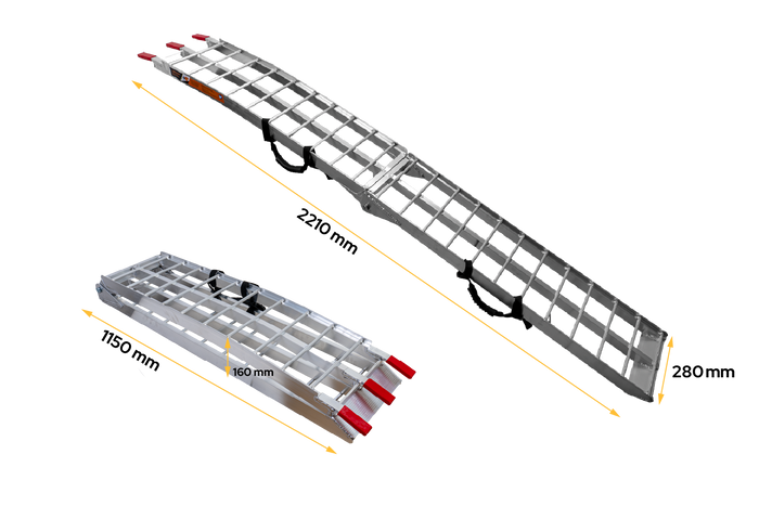 Skladacia hliníková rampa UNITRAILER ALR002 pre príves 221 cm 340 kg s popruhom